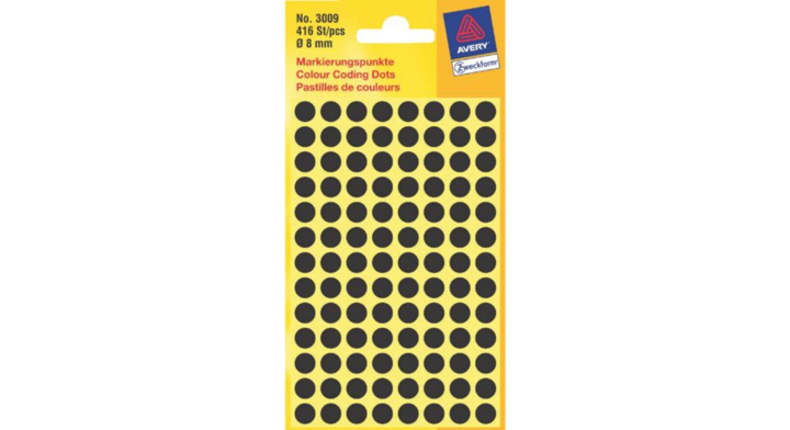 Etiket avery zweck 3009 8mm zwart 416st