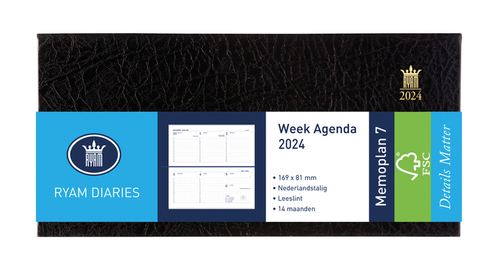 Agenda ryam memo 7 liggend suprema wit papier 2025, 169x81mm