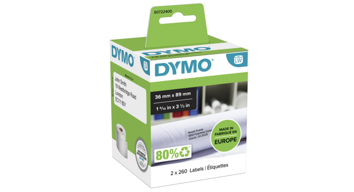 Label etiket dymo 99012 36mmx89mm adres wit (2x 260st)
