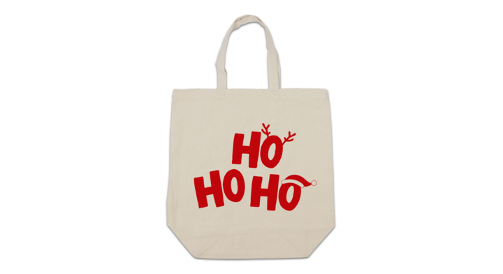 Kerst canvas tote bag , Ho Ho Ho, 42x44+2x7cm, ecru (100st)