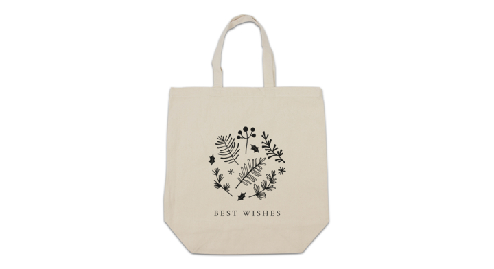 Kerst canvas tote bag , Best Wishes, 42x44+2x7cm ecru (100)