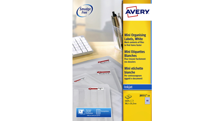 Etiket avery j8551-25 38.1x21.2mm 1625st transp