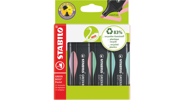Markeerstift stabilo green boss etui 4 kleuren(6070/4-2)