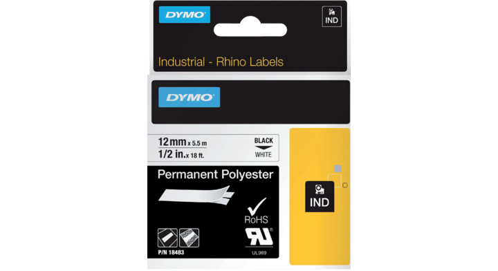 Lettertape dymo 18764 id1 12mmx5.5m perm poly wit