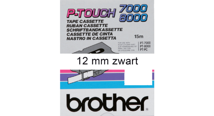 Lettertape brother p-touch tx231 12mm wit/zwart