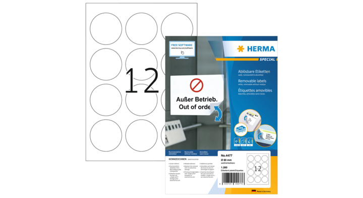 Etiket herma 4477 60mm wit 1200 etiketten(4477)