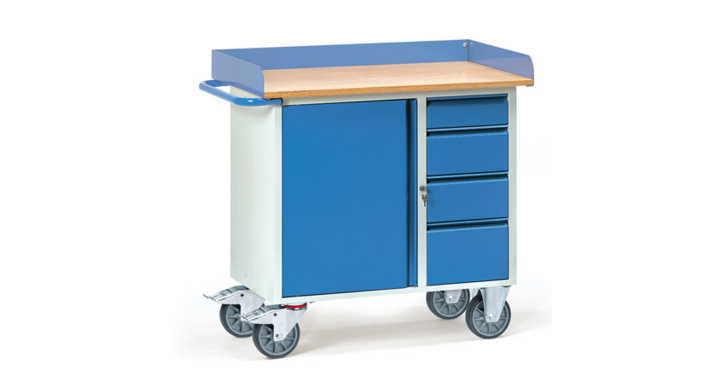 Werkplaatswagen met 4 lades en werkblad met rand, 985x590mm
