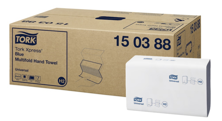 Tork Universal | Interfold Papieren Handdoekjes | 23,4x21,3cm | 2-Laags | H2 | Blauw | 150388 (4.740 stuks)