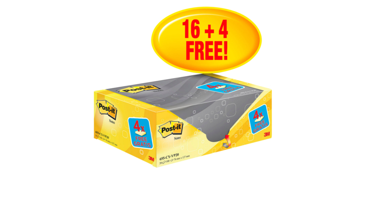 Memoblok 3m post-it 655 76x127mm geel 16+4 gratis(655y20)