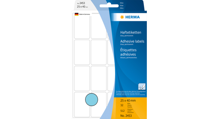 Etiket herma 2453 25x40mm 512st blauw