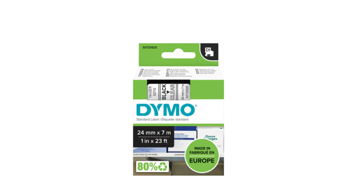 Lettertape dymo 53710 d1 24mmx7m poly zwart/transp