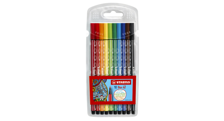 Fineliner stabilo 68 plastic etui 10st ass