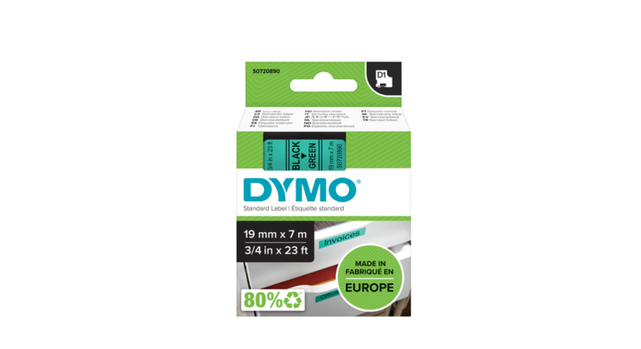 Lettertape dymo 45809 2000/5500 19mmx7m gn/zwart