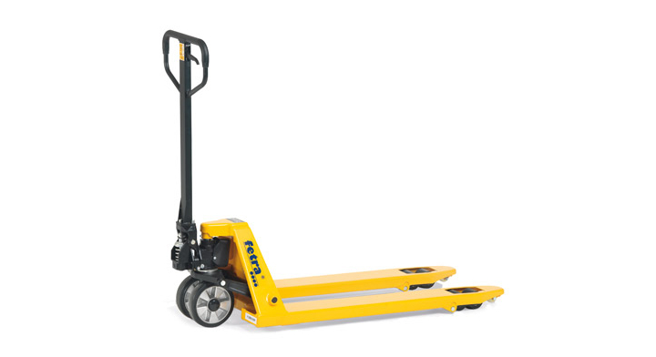 Handpallettruck met rubber stuurwiel en nylon vorkrollen