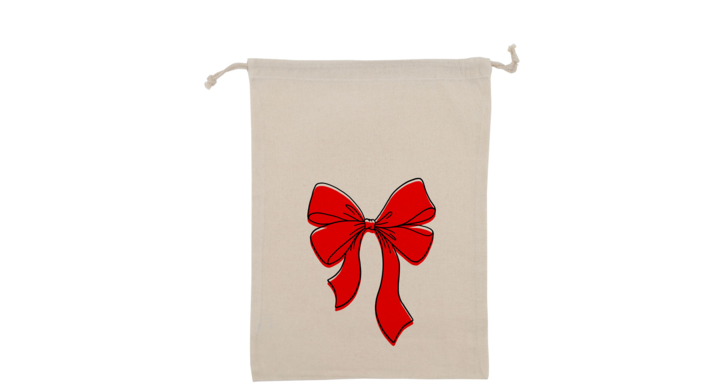 Kerst katoenen geschenkzak , Ribbon, 10x16cm, ecru (100 st)