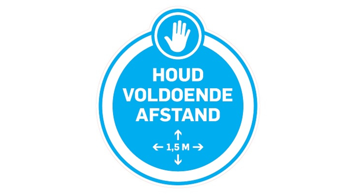 Sticker 'houd voldoende afstand', 10 cm, blauw/wit (1 stuk)