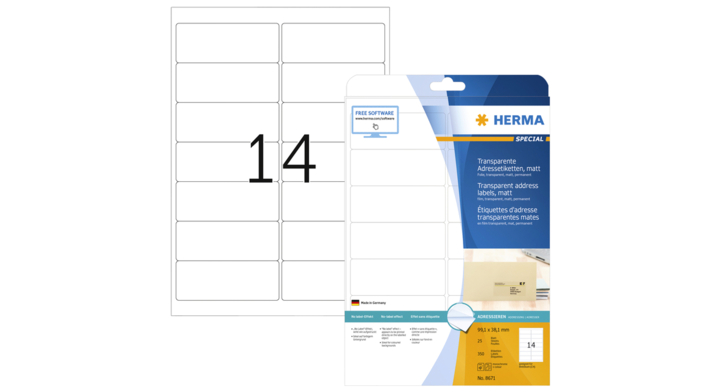 Etiket herma 8671 a4 99.1x38.1mm transparant 350st(8671)