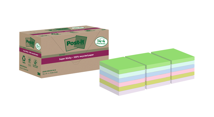 Memoblok 3m post-it 654 rss12col 76mmx76mm 14+4(654 rsscol 1