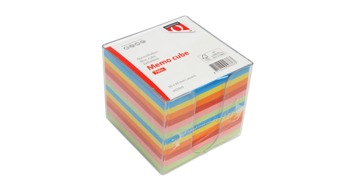 Memokubus 90x90mm 700v transparant assorti kleuren(500257)