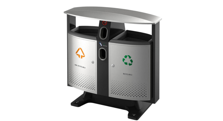 Buitenafvalbak met regendak, 2x39 liter, aluminiumgrijs, VB 650408