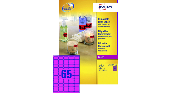 Etiket avery l7651pf-100 38.1x21.2mm neon roze