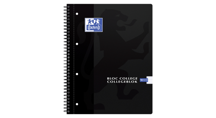 Collegeblok oxford a4+ 4r ruit 5mm 90vel zwart(400075533)
