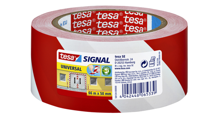 Tesa, waarschuwingstape, 50mm x 60mm, rood/wit, 4042448065339 (1 stuk)