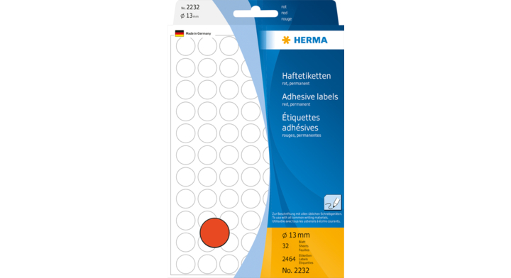 Etiket herma 2232 rond 13mm rood 2464st