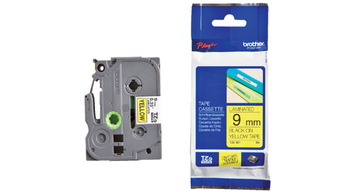 Lettertape brother p-touch tz621 9mm geel/zwart