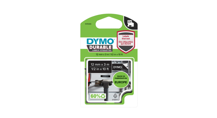 Labeltape dymo labelmanager d1 polyester 12mm zw(1978365)