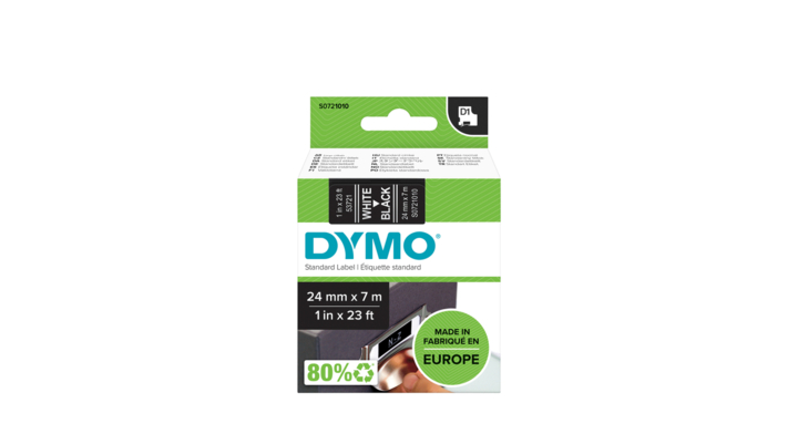 Lettertape dymo 53721 d1 24mmx7m poly wit/zwart