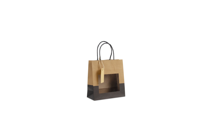 Cadeau-tas, 18+8x19cm, venster en label, zwart bruin (100st)