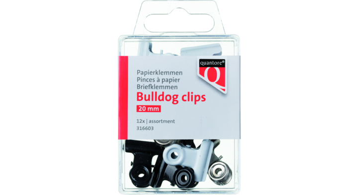 Papierklem bulldog quantore 20mm assorti blis/12