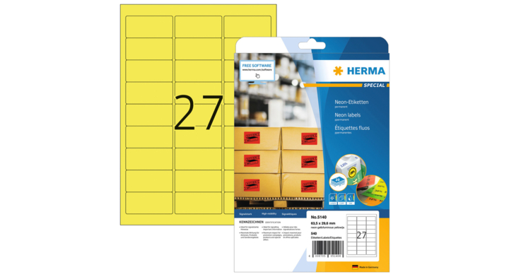 Etiket herma superprint 5140 63.5x29.6mm geel 675s