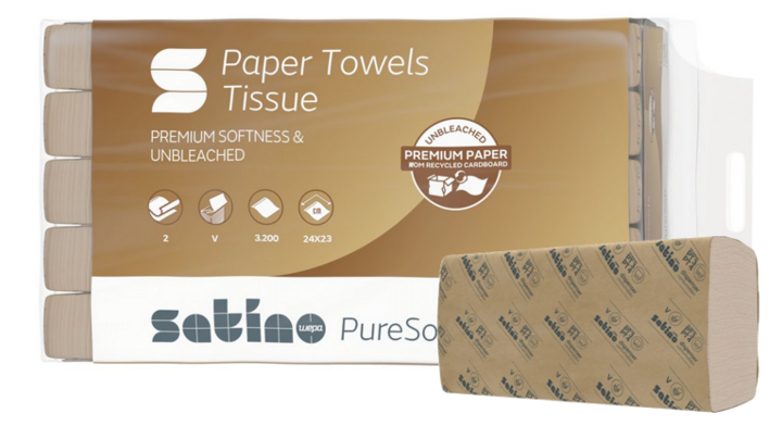 Satino PureSoft | Papieren Handdoekjes | 23x24cm | 2-Laags | PT3 | Soft Beige | 277570 (3.200 stuks)
