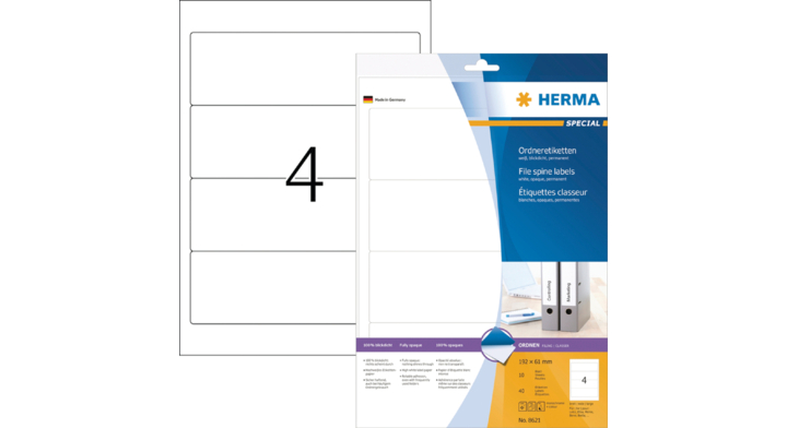 Etiket herma 8621 192x61mm a4 40st wit(8621)