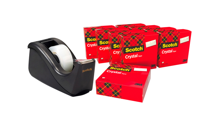 Plakband 3m scotch 600 19mmx33m crystal 10rol + c60 houder(6