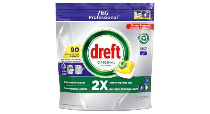 Dreft Professional All-in-one, 90 vaatwastabletten, Lemon, 8006540881347 (1 stuk)