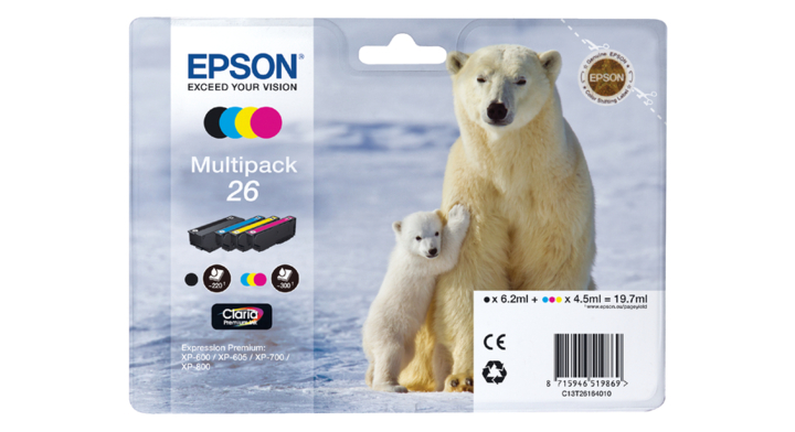 Inkcartridge epson t26164010 zwart + 3 kleur(c13t26164010)