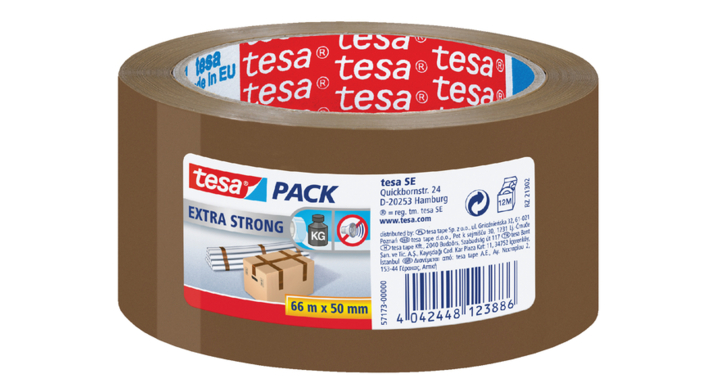 Tesa, verpakkingstape, PVC, 50mm x 66mtr, extra sterk, bruin