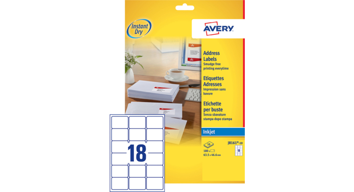 Etiket avery j8161-10 63.5x46.6mm 180st
