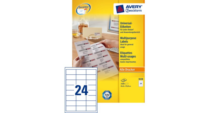 Etiket avery zweck 3658 64.6x33.8mm 2400st