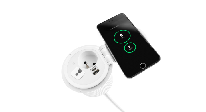 Filex, QI Power-Spot, 1x 230V Frans, 1x USB A+C, Wit