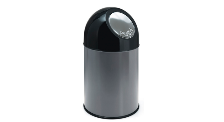 Afvalbak met pushdeksel, 30 liter, metallic/zwart, VB 460001