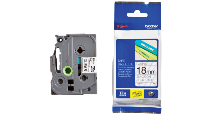 Lettertape brother p-touch tz141 18mm transp/zwart