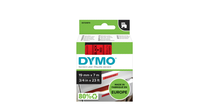 Lettertape dymo 45807 2000/5500 19mmx7m rood/zwart