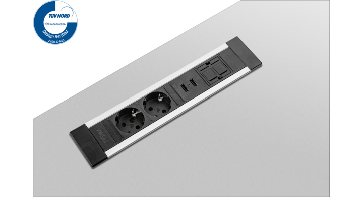 Filex, Power Desk Insert, 2x230V, 2xUSB, keystone, zwart/alu