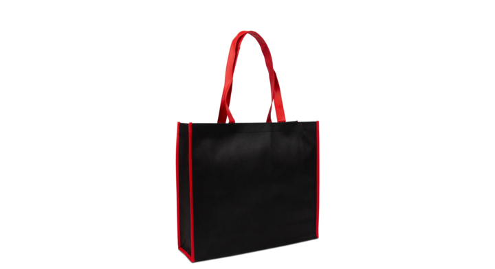Shopper, non-woven, 40+12x35cm, zwart, rode lus (100 stuks)