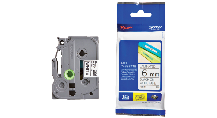 Lettertape brother p-touch tz211 6mm zwart/wit