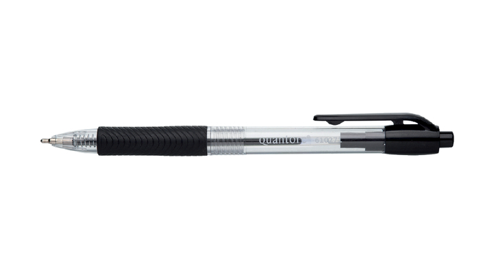 Balpen quantore rubberen grip retractable zwart